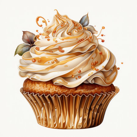 watercolor Gold Cupcake Clipart,Generative Aiの素材