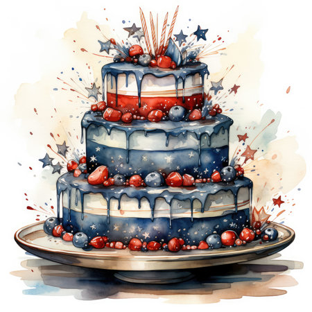 Watercolor Patriotic Cakes Clipart illustration, Generative Aiの素材