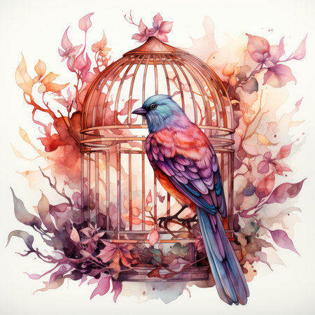 Waterco Bird Cage flower perot illustration, Generative Aiの素材