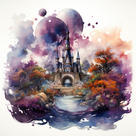 Waterco Open book with a fantasy world popping illustration, Generative Aiの素材