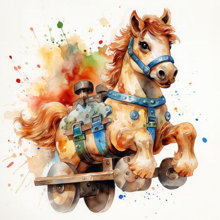 Rocking Horse Watercolor Sublimation illustration, Generative Aiの素材