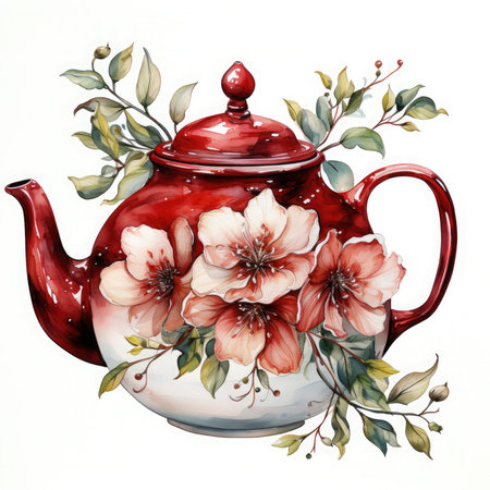 Teapot with flower bouquet and teacup Watercolor Sublimation illustration, Generative Aiの素材