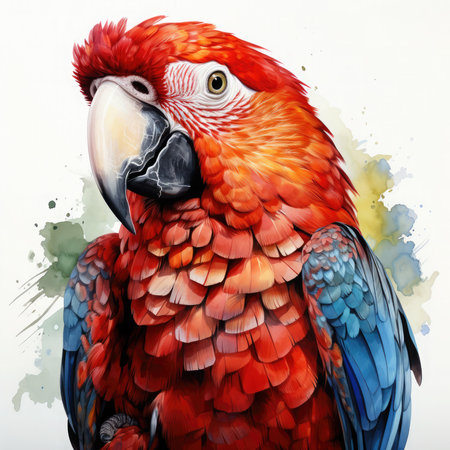 Watercolor parrot white background Clipart, Generative Aiの素材