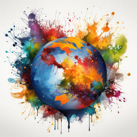 Watercolor Splash art globe white background Clipart, Generative Aiの素材
