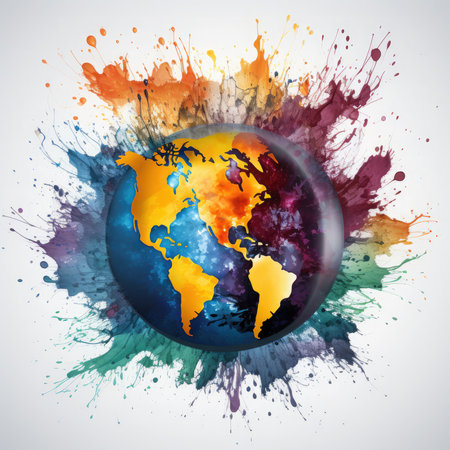 Watercolor Splash art globe white background Clipart, Generative Aiの素材