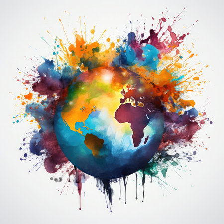 Watercolor Splash art globe white background Clipart, Generative Aiの素材