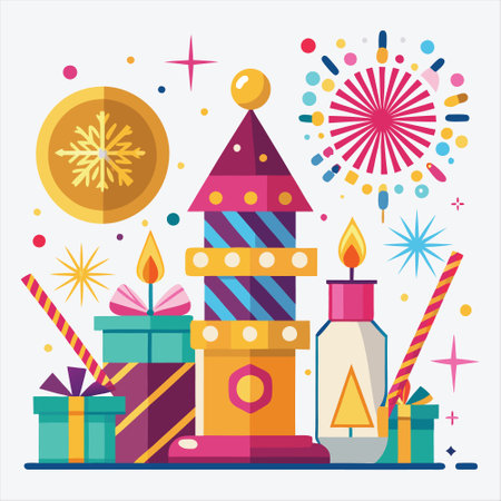 Happy New year vector White background illustrationのイラスト素材