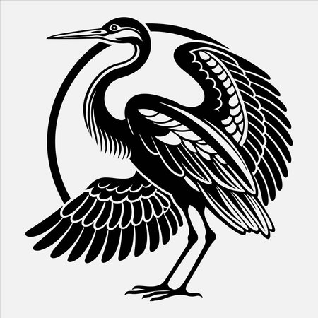 Vector image of a heron in black on a white background.のイラスト素材