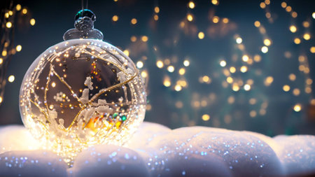 Christmas background with Christmas ball and snowflakes on bokeh backgroundの素材