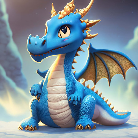 Blue dragon on a background of blue sky. 3d rendering.の素材