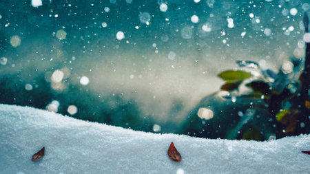 Winter background with snowflakes and falling snow. Beautiful winter landscape.の素材