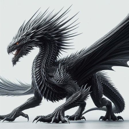 3d rendering of a black dragon isolated on a white background.の素材