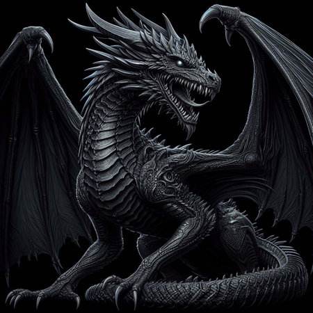 Dragon on a black background. 3d rendering. Computer digital drawing.の素材