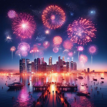 Beautiful firework display at Pattaya beach, Chonburi, Thailandの素材