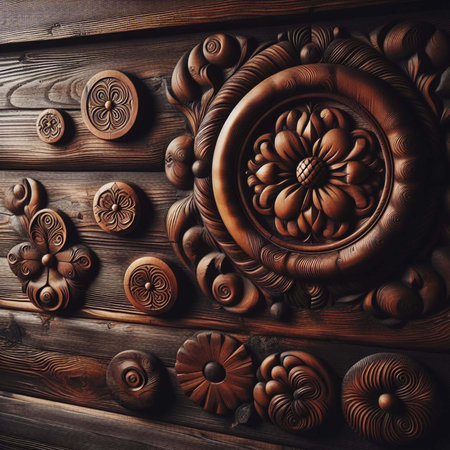 Wooden background with decorative elements. Close-up. 3d renderingの素材