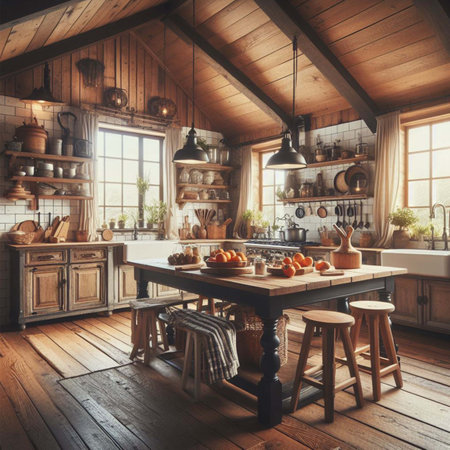 Sleek furnished kitchen, stylish Beautiful cooking area, interior designの素材