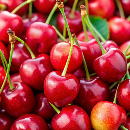 Cherries background. Close up of fresh red cherries.