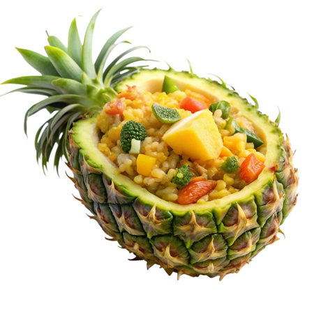 Pineapple with bulgur and vegetables isolated on a white backgroundの写真素材