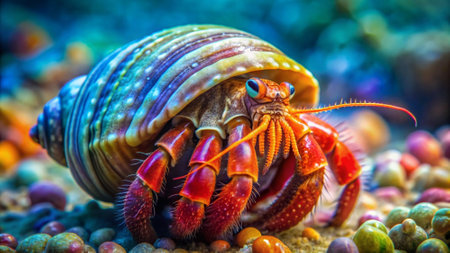 Hermit crab on the coral reef in the sea. Close upの写真素材
