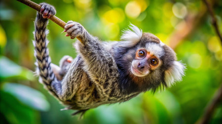 Cute baby tamarin monkey in the rainforest of Costa Ricaの写真素材