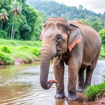 Asian elephant in Chiangmai, Thailand. Animal in natural habitat.の写真素材