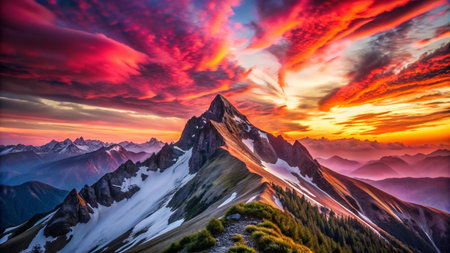 Mountain landscape at sunset. Dolomites Alps, Italy.の写真素材
