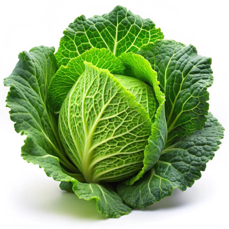 Savoy cabbage isolated on white background. Clipping path included.の写真素材