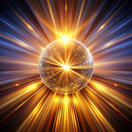 Abstract space background with sun rays and planet. 3D illustration.の写真素材