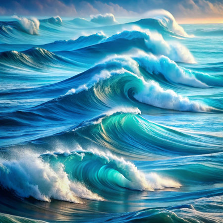 Beautiful seascape with blue ocean waves. Nature composition.の写真素材