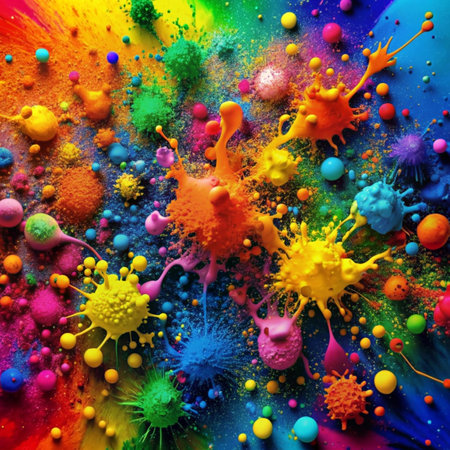 abstract background with colorful particles and splashes. 3d renderingの写真素材