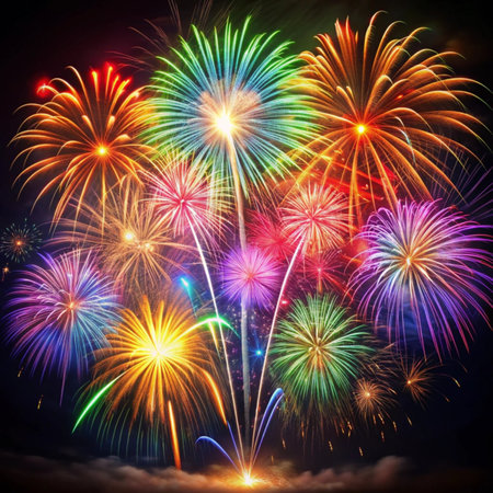Colorful fireworks on night sky background for celebration and greeting card.の写真素材