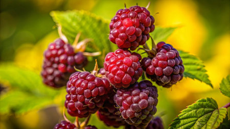 ripe blackberries on a branch in the garden, close-up