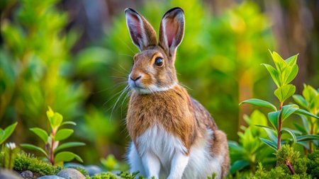 Rabbit sitting in the grass, close-up, selective focusの写真素材