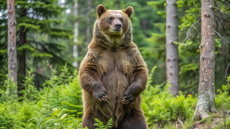 Brown bear in the summer forest. Scientific name: Ursus arctos. Natural green background.の写真素材