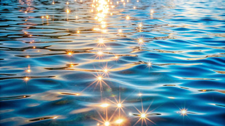 Water surface with bokeh lights, abstract background photo texture.の写真素材