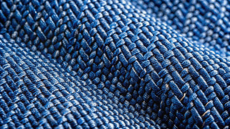 Closeup detail of blue fabric texture background. Selective focus.の写真素材