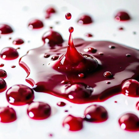 close up of a drop of red wine on a white background.の写真素材