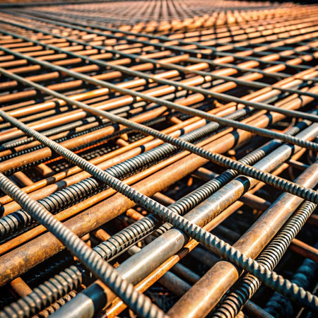Steel bars in a construction site, close-up, background.の写真素材