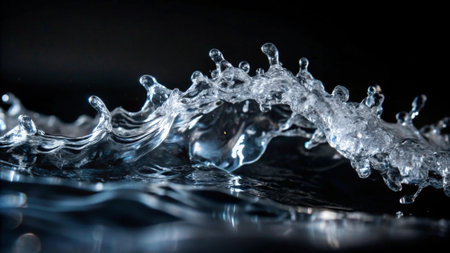 splashes of water on a black background close-up macro photographyの写真素材