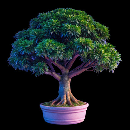 bonsai tree in pot isolated on black background. 3d illustrationの写真素材