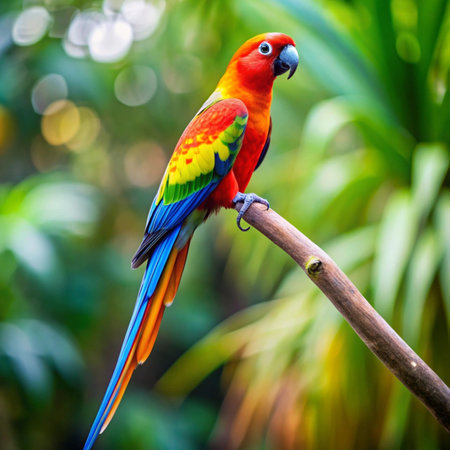 beautiful Scarlet macaw sitting on a branch in the rainforestの写真素材