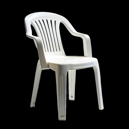 White plastic chair isolated on a black background, clipping path included.の写真素材