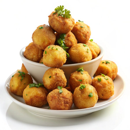 Fried mozzarella cheese balls with parsley in a bowl