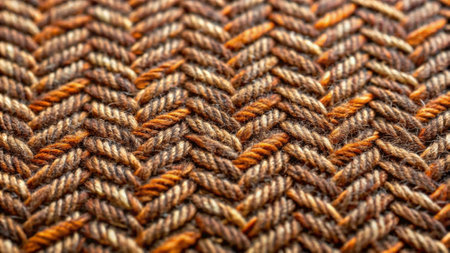 Closeup detail of brown knitted fabric texture background. Macro shot.の写真素材