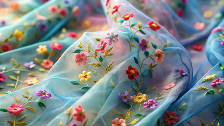 Texture, background, pattern. Silk fabric is transparent, with a floral pattern. It has a variety of...