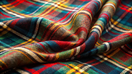 Scottish tartan fabric, closeup of tartan textile background