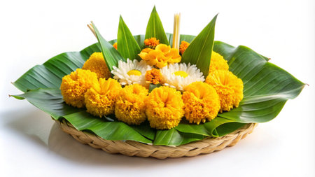 Marigold flower in the basket on white background,Thailand