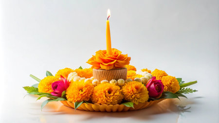 Candle and flower decoration for Diwali or Deepavali festival