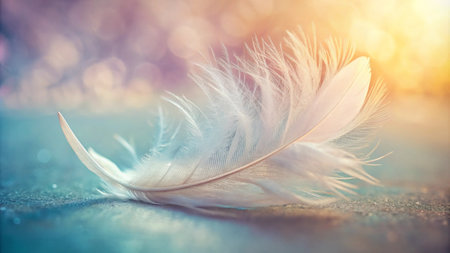 Feather of a bird on a background of colored bokehの写真素材