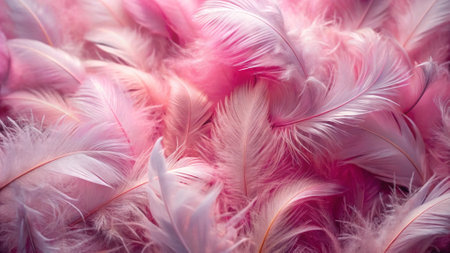 Beautiful pink feathers as background, closeup. Soft focus.の写真素材